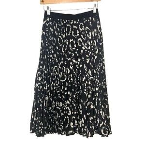 H&M Pleated Midi Skirt Black White Elastic Waist High Rise Size 6